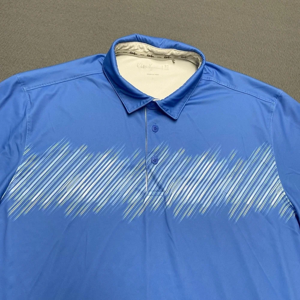 Walter Hagen Polo Shirt Mens Large Blue Stripe Stretch Golf Performance 11